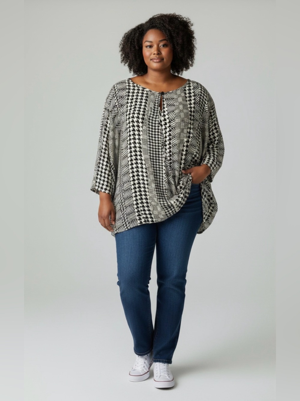 Russell Kemp Women’s Size‎ 26/28 Houndstooth Print Blouse Draped Lightweight